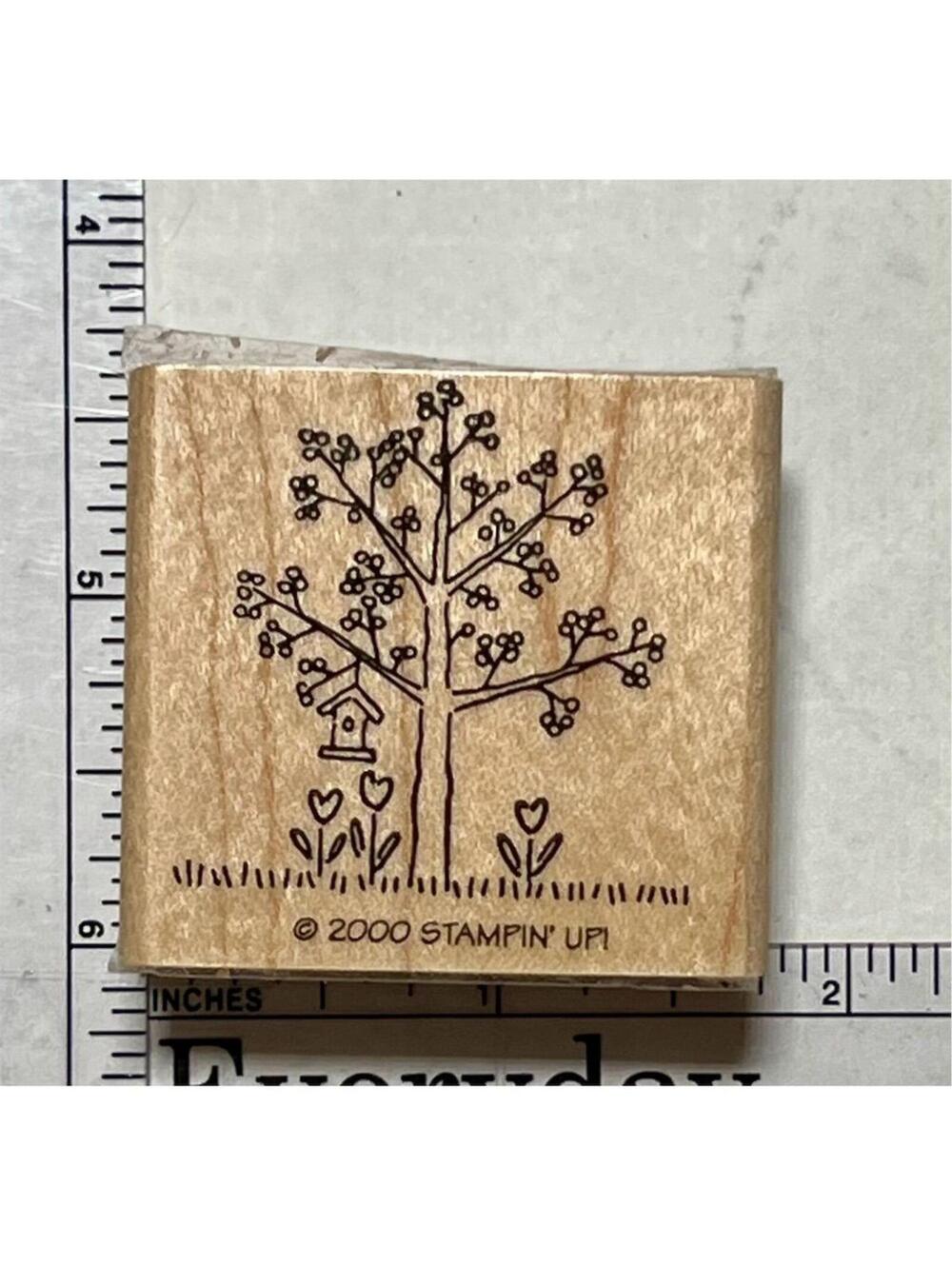Stampin' Up! 2000 Spring Tree Birdhouse Tulips Wood Mounted Rubber Stamp